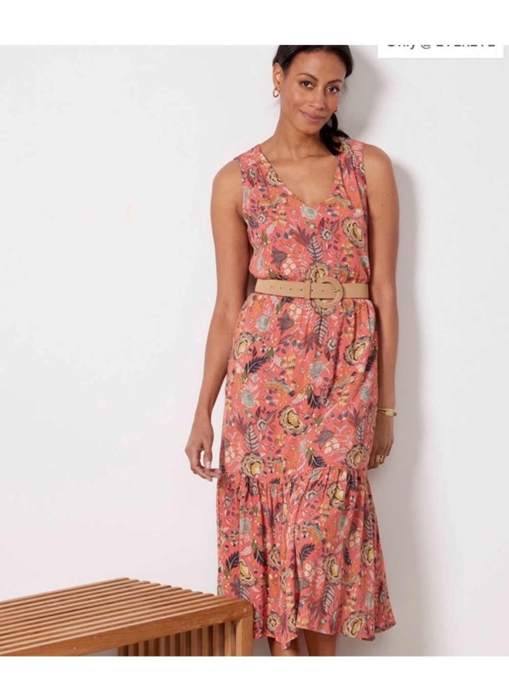 Evereve Sleeveless Coral Floral Maxi Dress  NWT